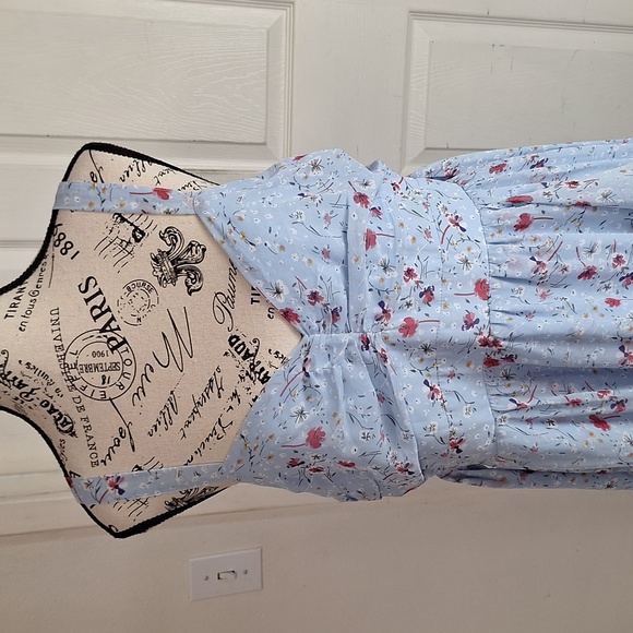 Lulus Afternoon Romance Dusty Blue Floral Print Ruffled Midi Dress Sz XL - Picture 8 of 15